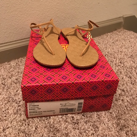Tory Burch Shoes - Tory Burch Sand Marion Quilted Sandal Size 7